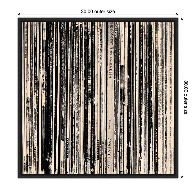 Kate and Laurel 33 RPM Black and White Square by Robert Cadloff Framed Canvas Wall Art Print