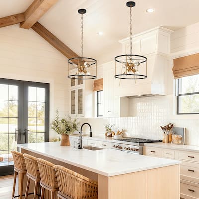 Modern 6-Light Drum Crystal Chandelier Sputnik Pendant for Kitchen Island - D 17.7" x H 12.5"