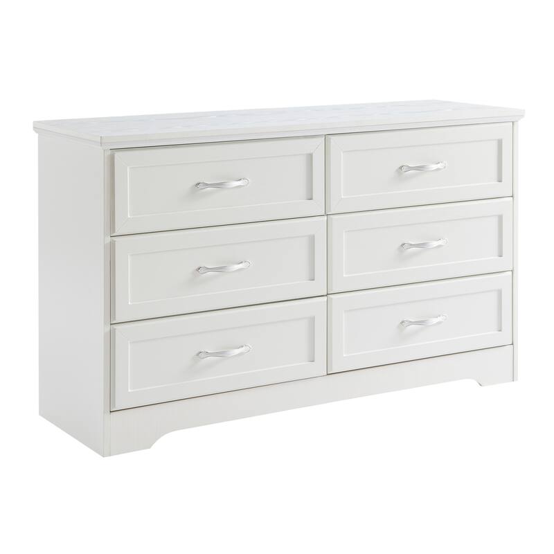 Modern Drawer Dresser Clothes Organizer with 6 Drawers Metal Handle Anti-Tip Device, for Living Room Bedroom Hallway, White