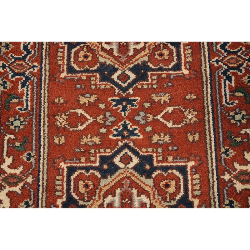 Hand Knotted Oriental 100% Wool Carpet Traditional Geometric Oranges & Rust Heriz (serapi) Area Rug - 6' 0'' X 2' 8''
