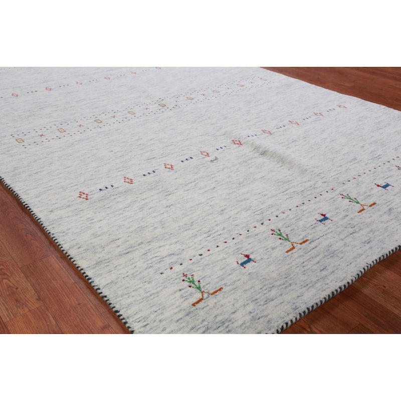 Hand Knotted Oriental 100% Wool Carpet Tribal Animal Pictorial Beige & Ivories Gabbeh Area Rug - 7' 11'' X 5' 2''