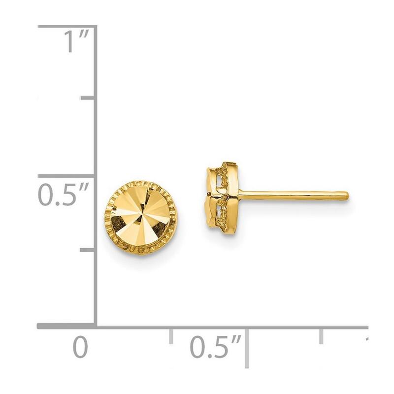 Curata 14k Yellow Gold Sparkle Cut Round Post Earrings - 6.25x6.25mm