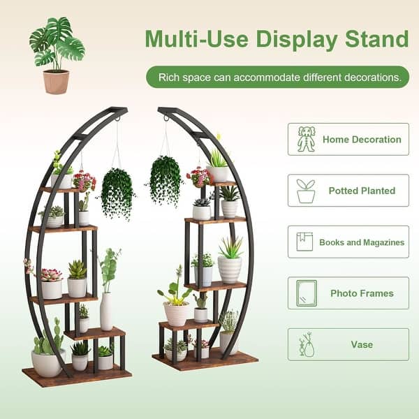 5 Tier Metal Plant Stand Indoor Half Moon Shape Ladder Display Rack ...