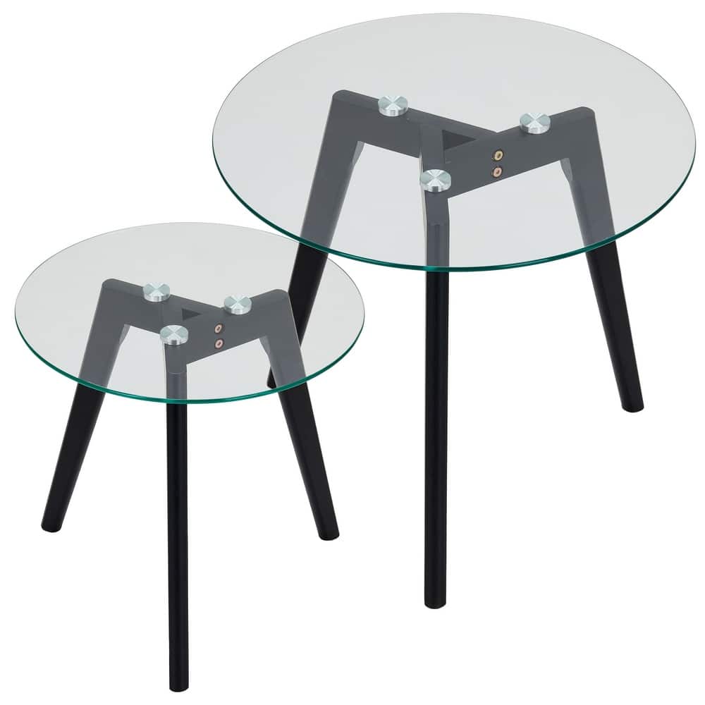 Set of Two Mixed Material Mid-Century Modern Glass Nesting Tables