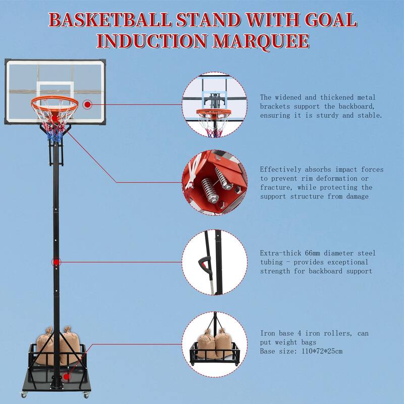 Portable Basketball Hoop for Youth Adults & Professional Match,Adjustable Height Backboard with Rebound System,Indoor/Outdoor