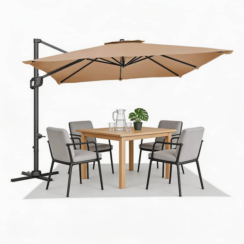 10x10Ft Offset Patio Umbrella, with Adjustable Tilt, 360° Rotating - Tan