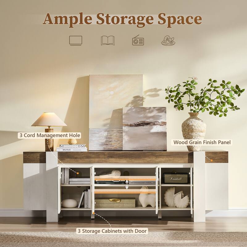 Modern Farmhouse TV Stand, Wood Entertainment Center for Living Room