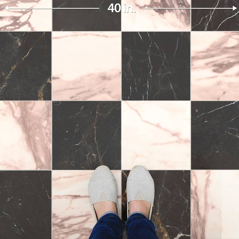 Merola Tile Reve Checker Noir with Rose 11-3/4" x 11-3/4" Porcelain Floor and Wall Tile