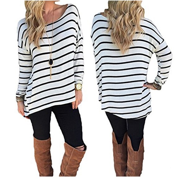 Shop Women's Black and White Stripes Long Sleeve T-shirt ...