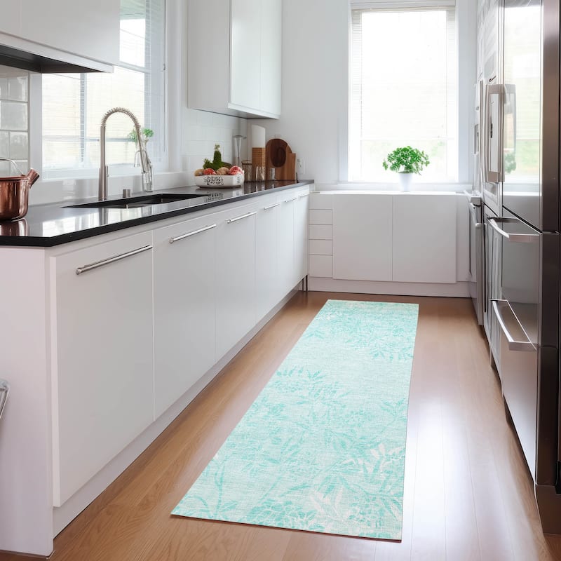 Machine Washable Indoor/ Outdoor Chantille Modern Garden Rug - Teal - 2'3" x 7'6"