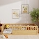 preview thumbnail 3 of 7, Natural Wood Twin Size Kids Floor Beds Frame with Fence for Bedroom Playroom