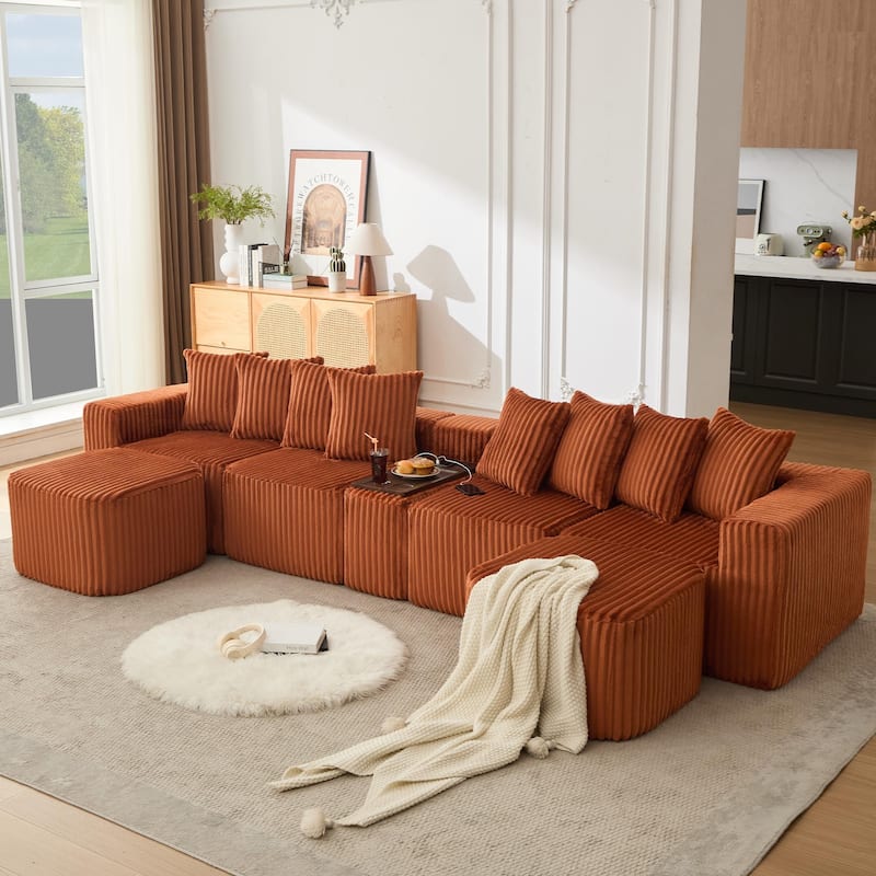 Boneless Modular Sofa with USB, Wireless Charging & Coffee Table Board