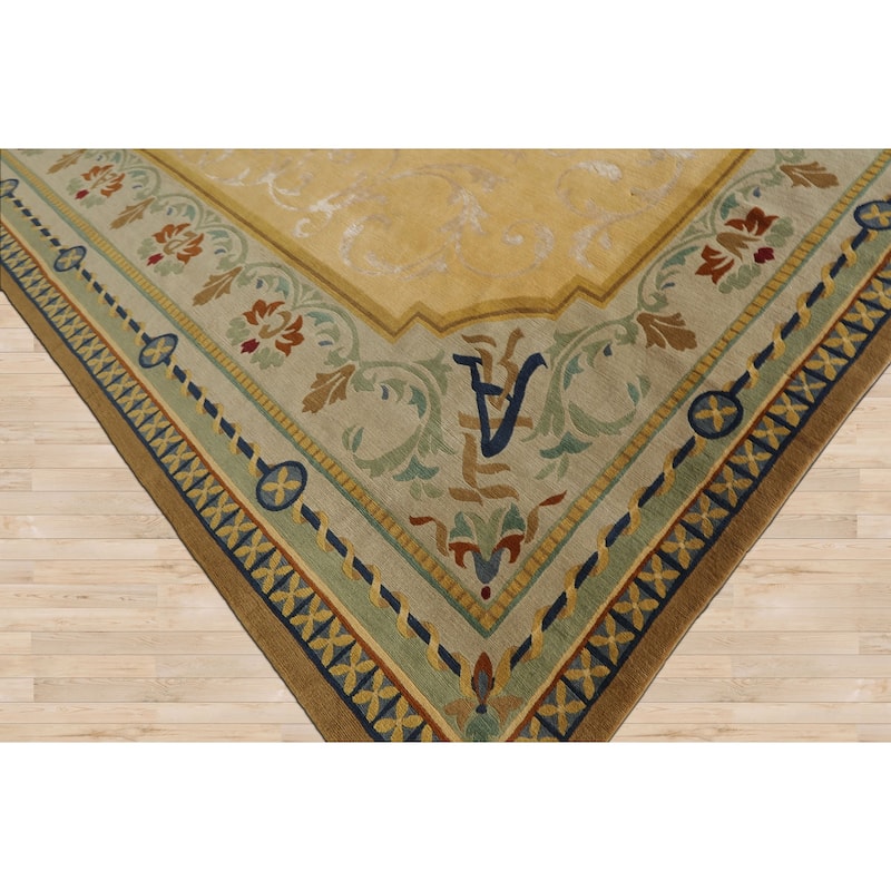 13'6''x21'4'' Oversize Hand Knotted Wool and Silk Light Gold Tibetan Rug - 13' 6'' x 21' 4''