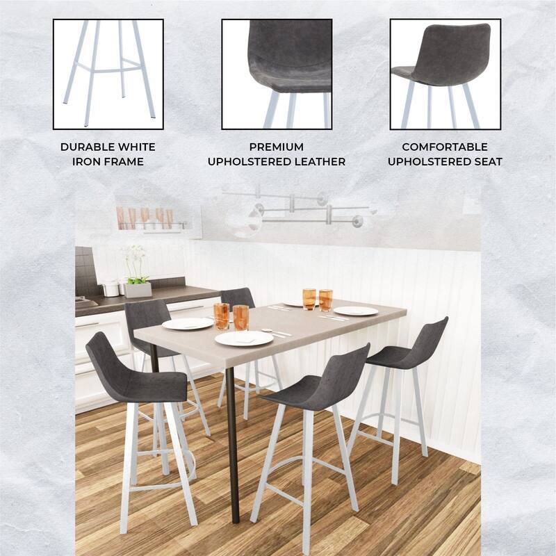 Elland Modern Minimalist PU Leather Counter Height Bar Stool with Stainless Steel Legs and Footrest for Kitchen Dining