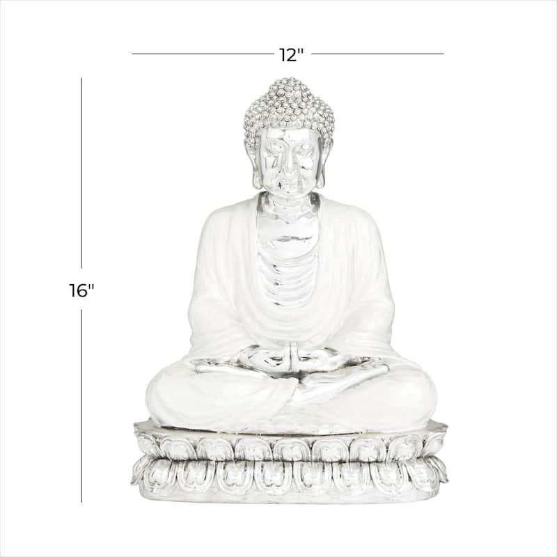 Polystone Buddha Meditating Decorative Sculpture with Engraved Carvings - Silver, Copper, Gold - Roche River Decor