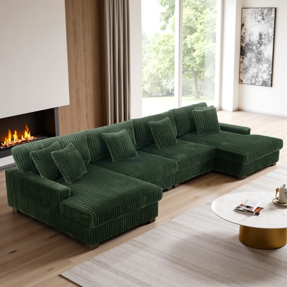 Cotton Flannel 3-Seat Modular Sectional Sofa with Chaise