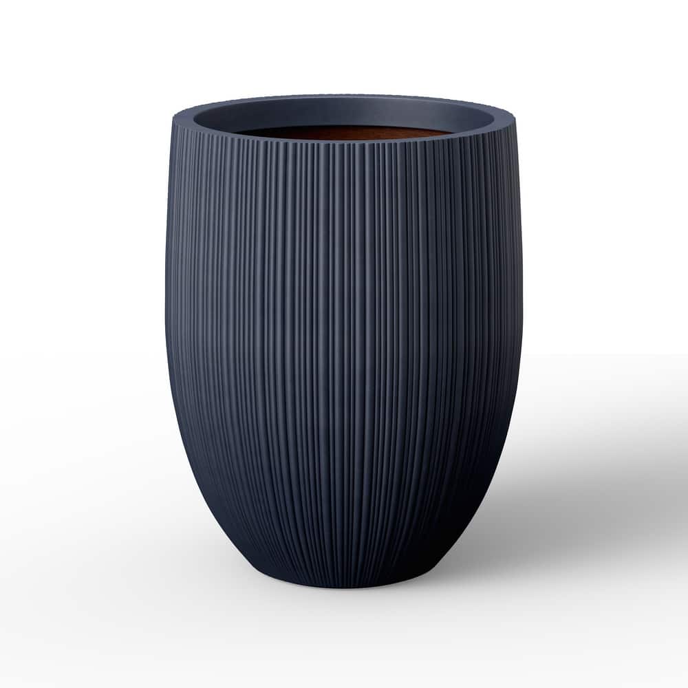 Concrete Round Fluted Planter Pot Barrel-Style with Drainage Holes