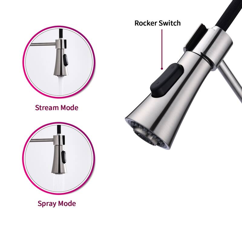 Proox Commercial Modern High Arc Single Handle Spring Kitchen Faucet Pull Out Sprayer
