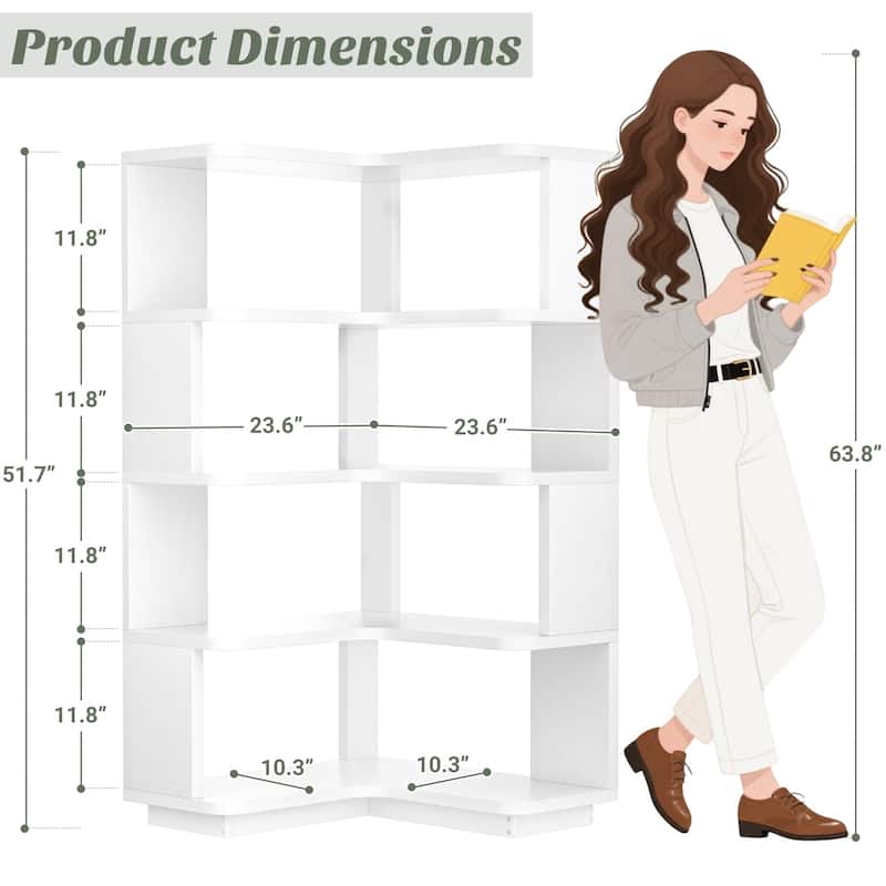 5-Tier Corner Space Shelving Bookshelves, Freestanding Display Storage Shelving