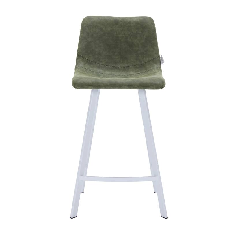 Elland Leather Bar Stool - Modern Counter Height Stool with White Stainless Steel Legs for Kitchen Island or Home Bar Set of 2
