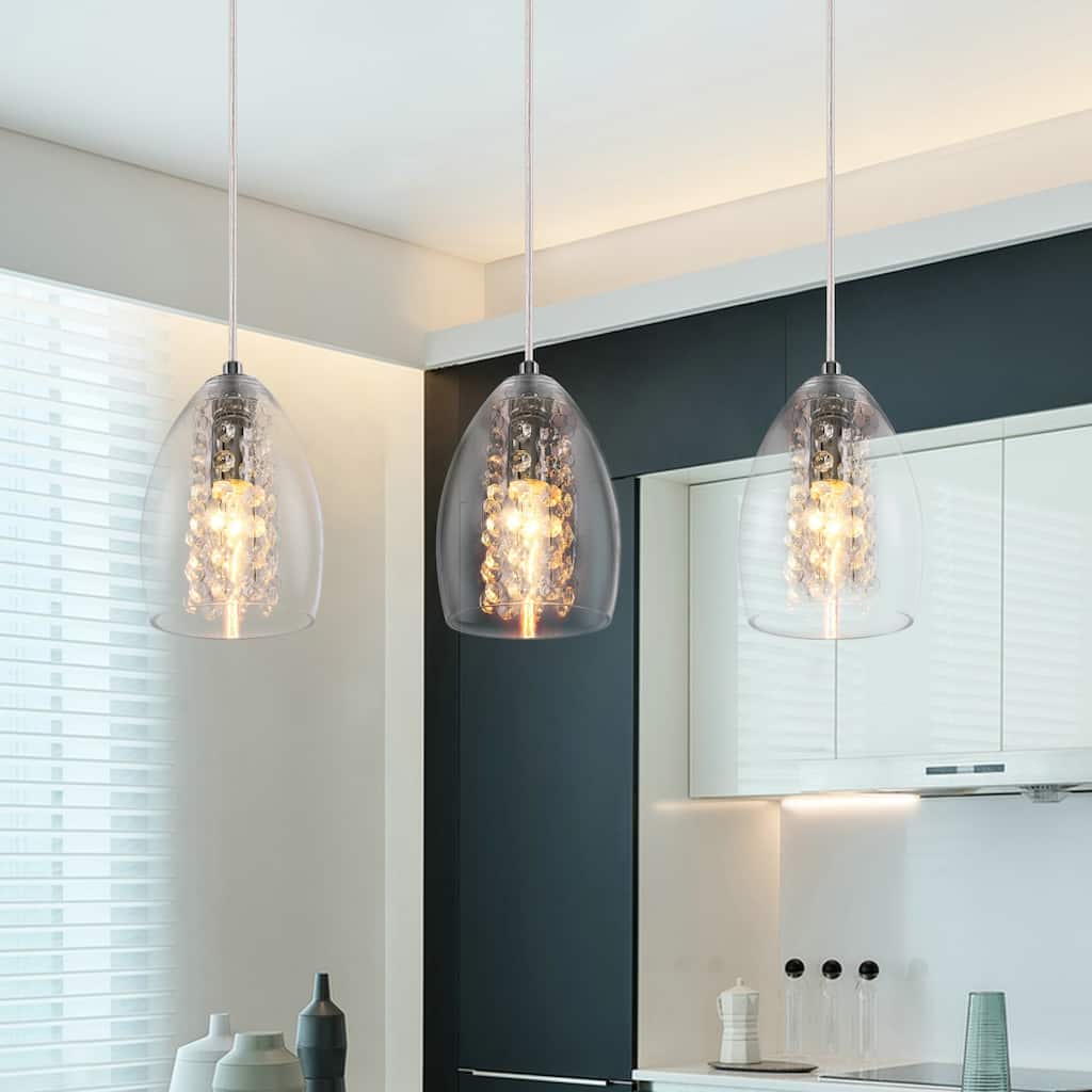 Modern 1/3-Light Linear Clear Glass Island Pendant Light for Dining Room