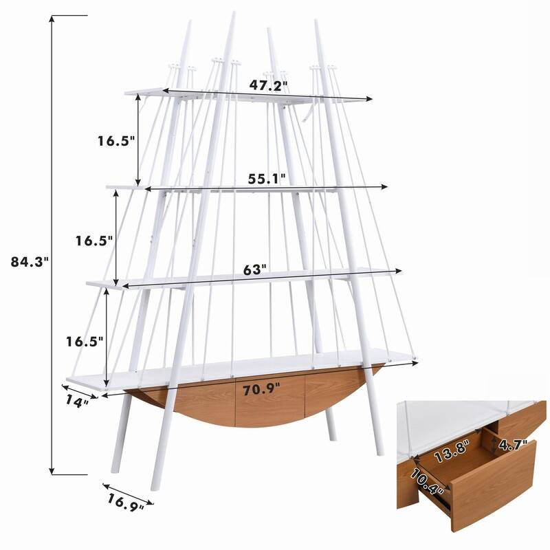 70.87" Industrial 4-Tier Open Storage Shelf with Drawer, Wooden & Metal Freestanding Bookcase