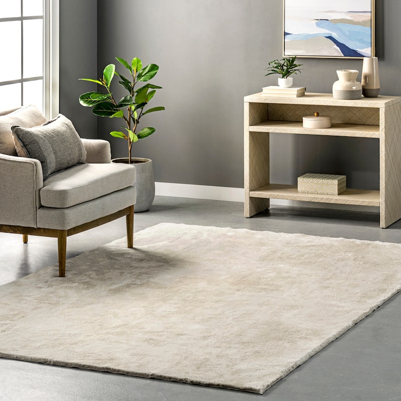 Nuloom Loni SuperiorWash Solid Machine Washable Shag Area Rug - 8' x 10' - Cream - Rectangle