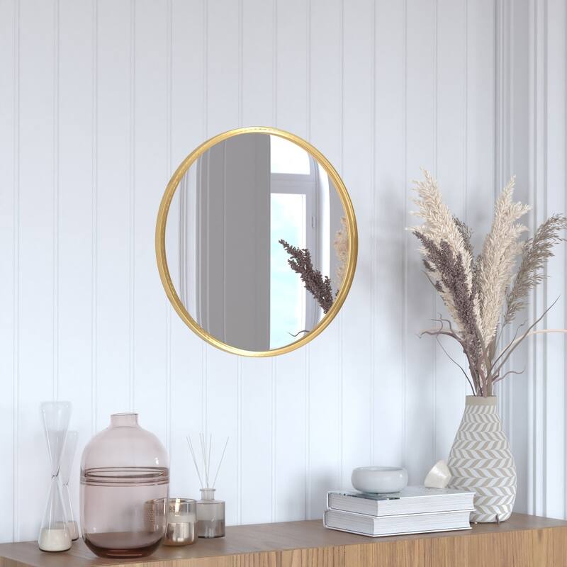 Wall Mount Shatterproof Round Accent Wall Mirror with Metal Frame - 20" Round - Gold