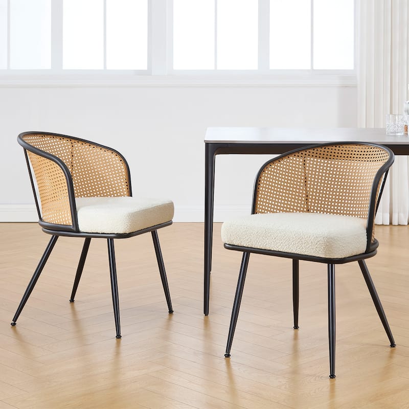 Upholstered Rattan Dining Chairs with Metal Legs Set of 2/4 - 29.92"H x 20.5"W x 23.03"D