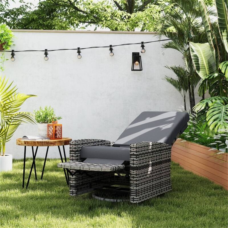 Steel PE Rattan Swivel Outdoor Recliner Chair 360 Degree Swiveling Base - 26.4" W x 37.4" D x 37" H