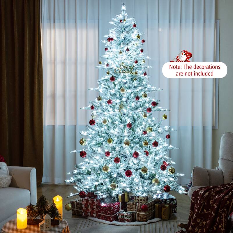 Gymax 6/7/8 FT Snow Flocked Christmas Tree w/ 661/1119/1447 PVC & PE