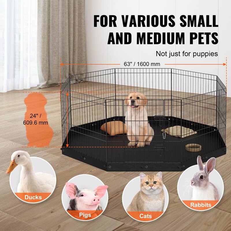Dog Playpen, 8 Panels Foldable Metal Dog Exercise Pen, 24" H Pet Fence Puppy Crate Kennel, Indoor Outdoor Dog Pen