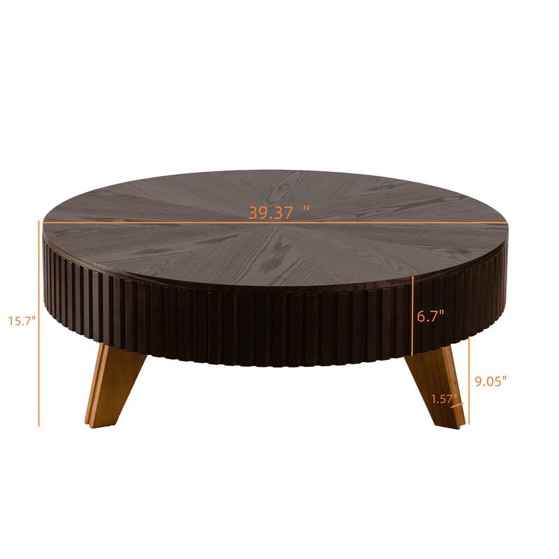 39.37" Retro Round Coffee Table with Storage Space, Suitable for Living Room and Office