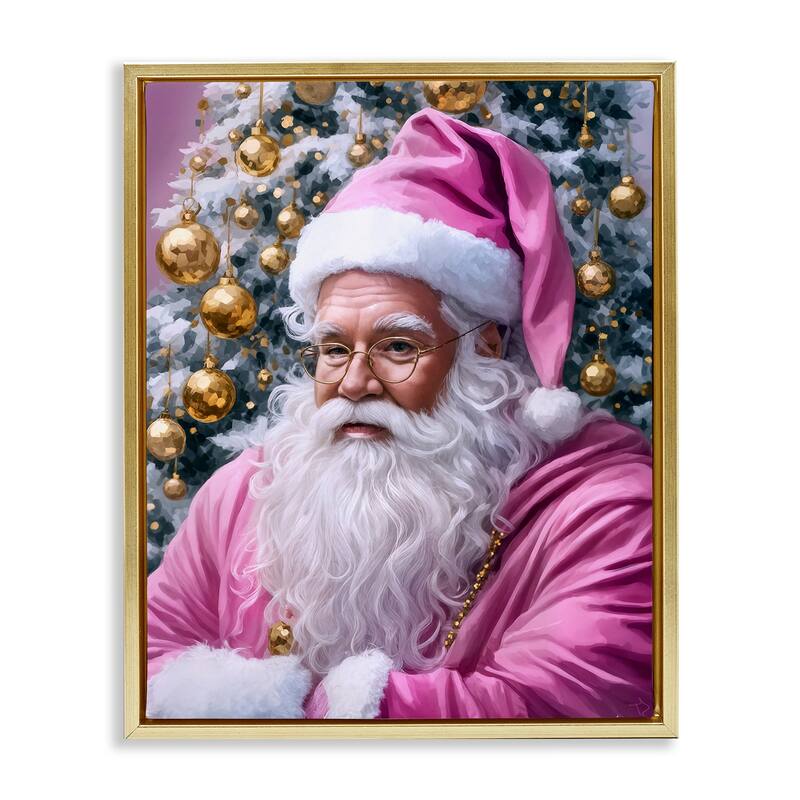 Stupell Traditional Santa in Pink Framed Floater Canvas Wall Art Design By Tabz Jones - 25 x 31 - Gold