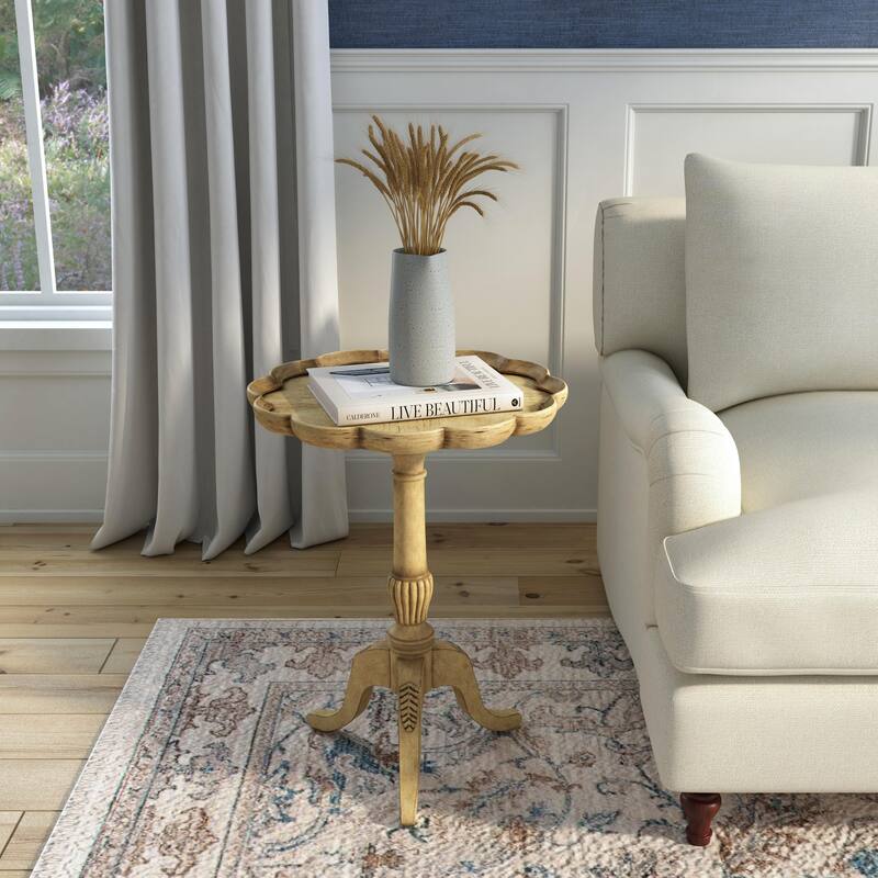 Dansby 20 in. W Round Wood Scalloped Edge Pedestal Side Table