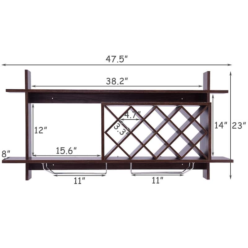 Wall Mount Wine Rack with Glass Holder and Storage Shelf
