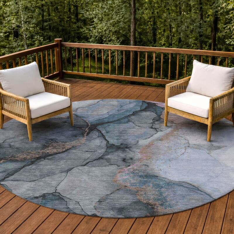 Machine Washable Indoor/ Outdoor Modern Brush Chantille Rug - Blue - 8' x 8'
