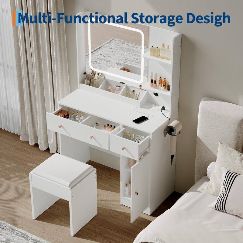 Makeup Vanity Desk Dressing Table Set with Stool for Bedroom