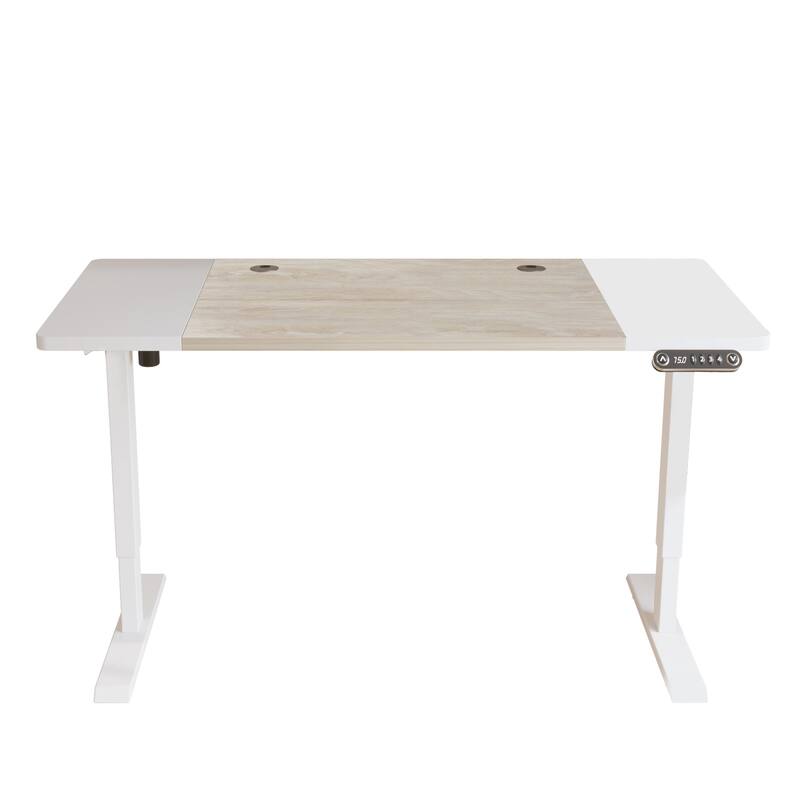 HomeRoots Adjustable Natural and White Wood and Stainless Steel Rolling Computer Desk