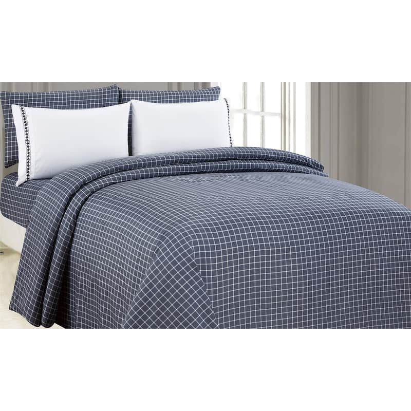 6-Piece Printed Sheet Set with Embroidered Pillowcases, Modern Plaid