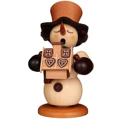 9.25" Christian Ulbricht Snowman with Gingerbread House Christmas Smoker Figurine
