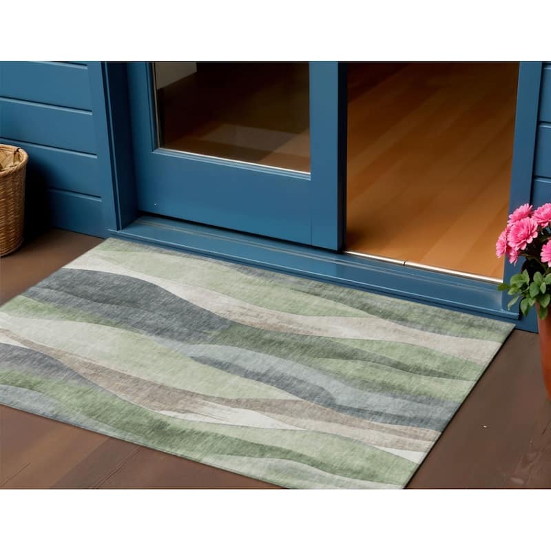 HomeRoots Abstract Transitional Rectangle Outdoor Rug - 3' x 5'