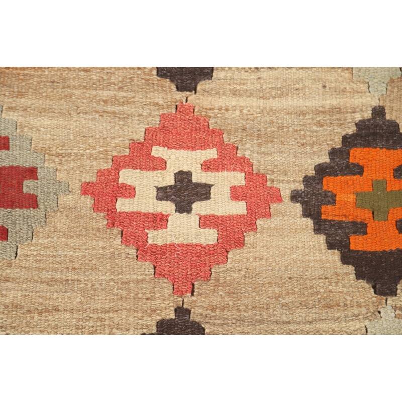 Geometric Kilim Shiraz Persian Accent Rug Hand-Woven Wool Carpet - 3'3" x 4'11"