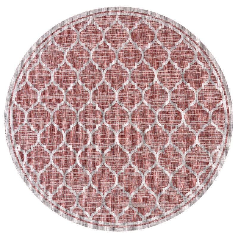 JONATHAN Y Zinnia Textured Weave Indoor/Outdoor Area Rug - 5' Round - Red/Beige