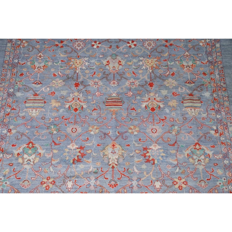 Hand Knotted Oriental 100% Wool Carpet Modern All-Over Navy Blue & Blues Art & Craft Area Rug - 12' 2'' X 8' 9''