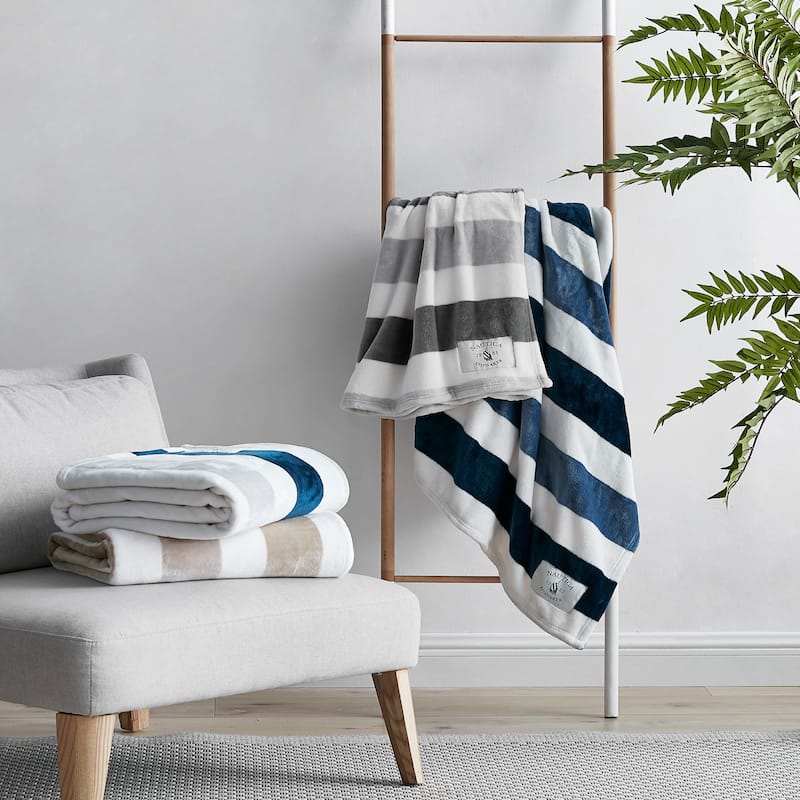 Nautica Awning Stripe Ultra Soft Plush Fleece Blanket