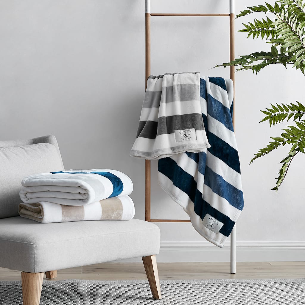 Nautica Awning Stripe Ultra Soft Plush Fleece Blanket