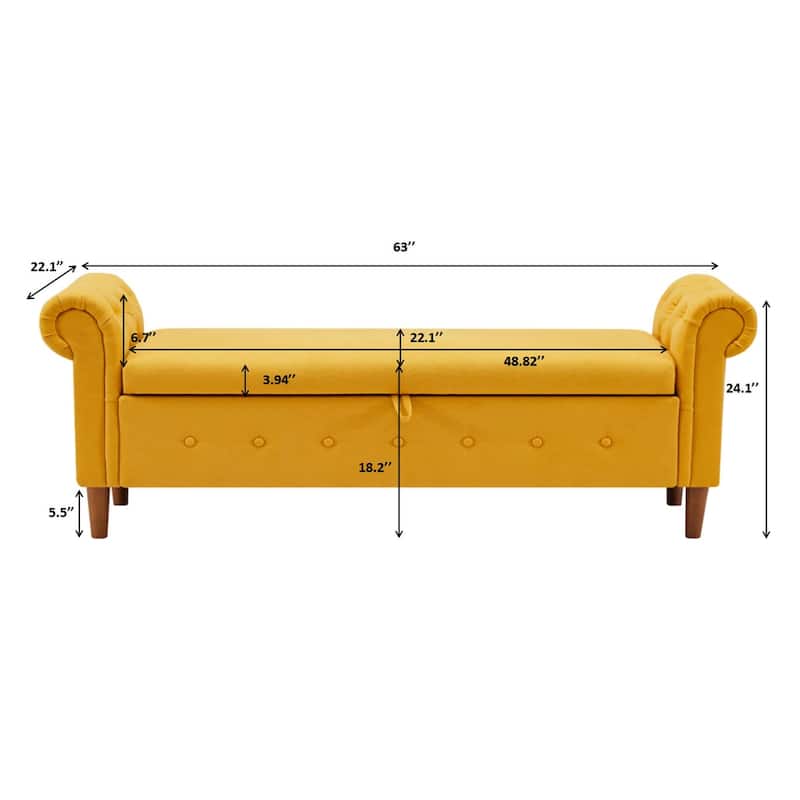 Storage Bench for Bedroom End of Bed Rolled Armed Linen Fabric Ottoman Couch Long Bench