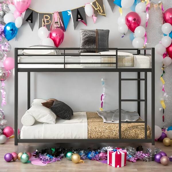 slide 2 of 10, Full over Full Metal Bunk Bed, Low Bunk Bed with Ladder, White White - Full
