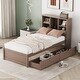 preview thumbnail 1 of 13, Modern Twin Bed Frame with Bookcase Headboard, Built-in USB Port, and 2 Storage Drawers